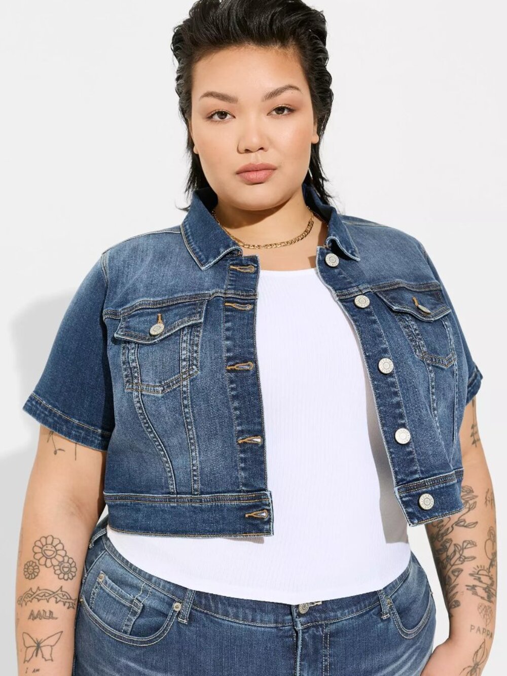 Denim Short Sleeve Cropped Trucker